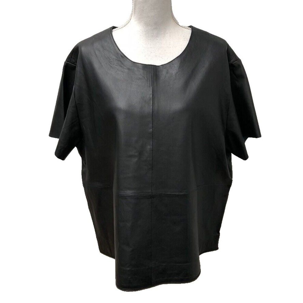 Muubaa Lambs Leather Blouse Top Womens 16 Black Boxy Edgy Urban Modern